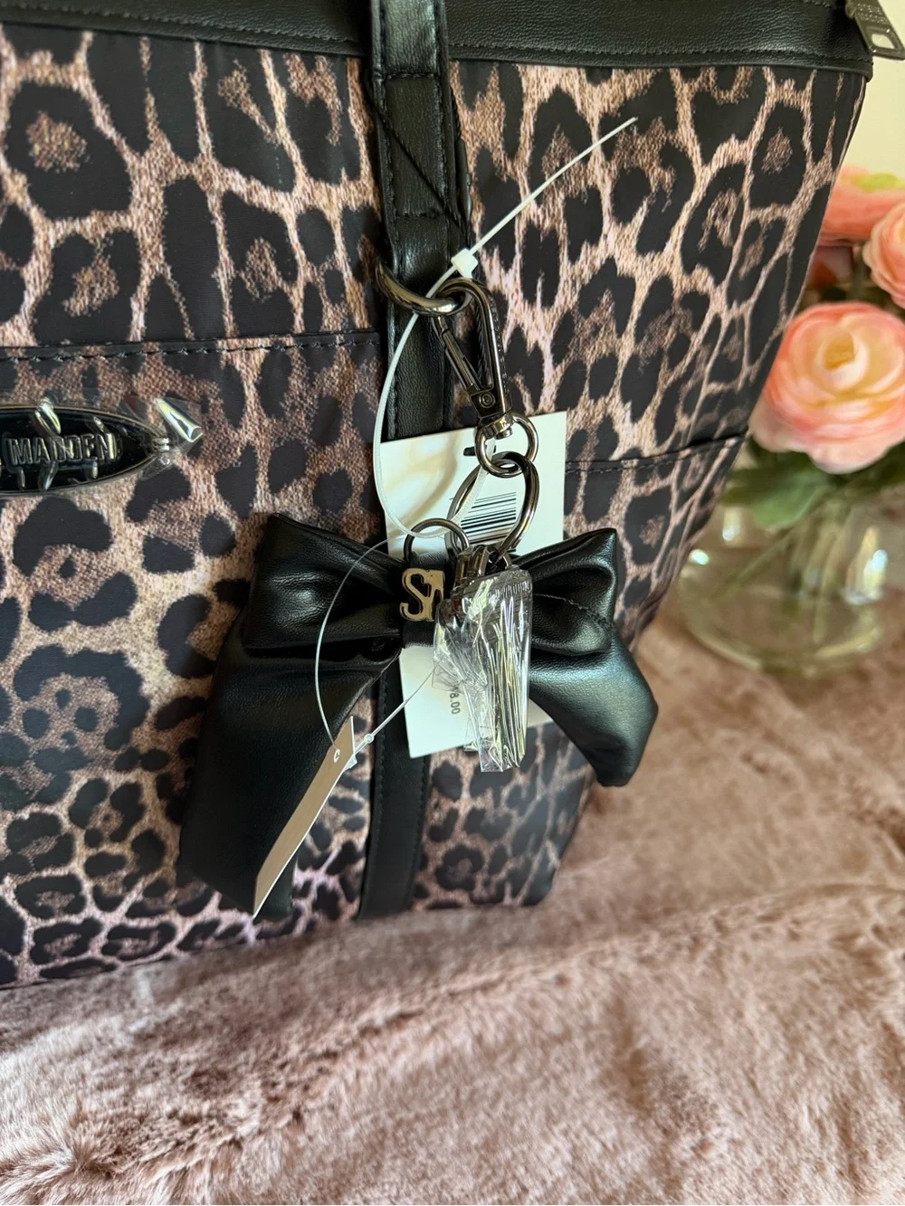 Steve Madden Retro Glam Tote Bag Chocolate Brown Leopard Cheetah Print BFLORA